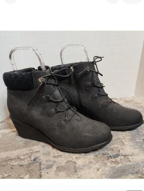 Size 13 Wide CloudWalkers Black Wide Fit Quilted Wedge Black‎ Ankle Boots 13W